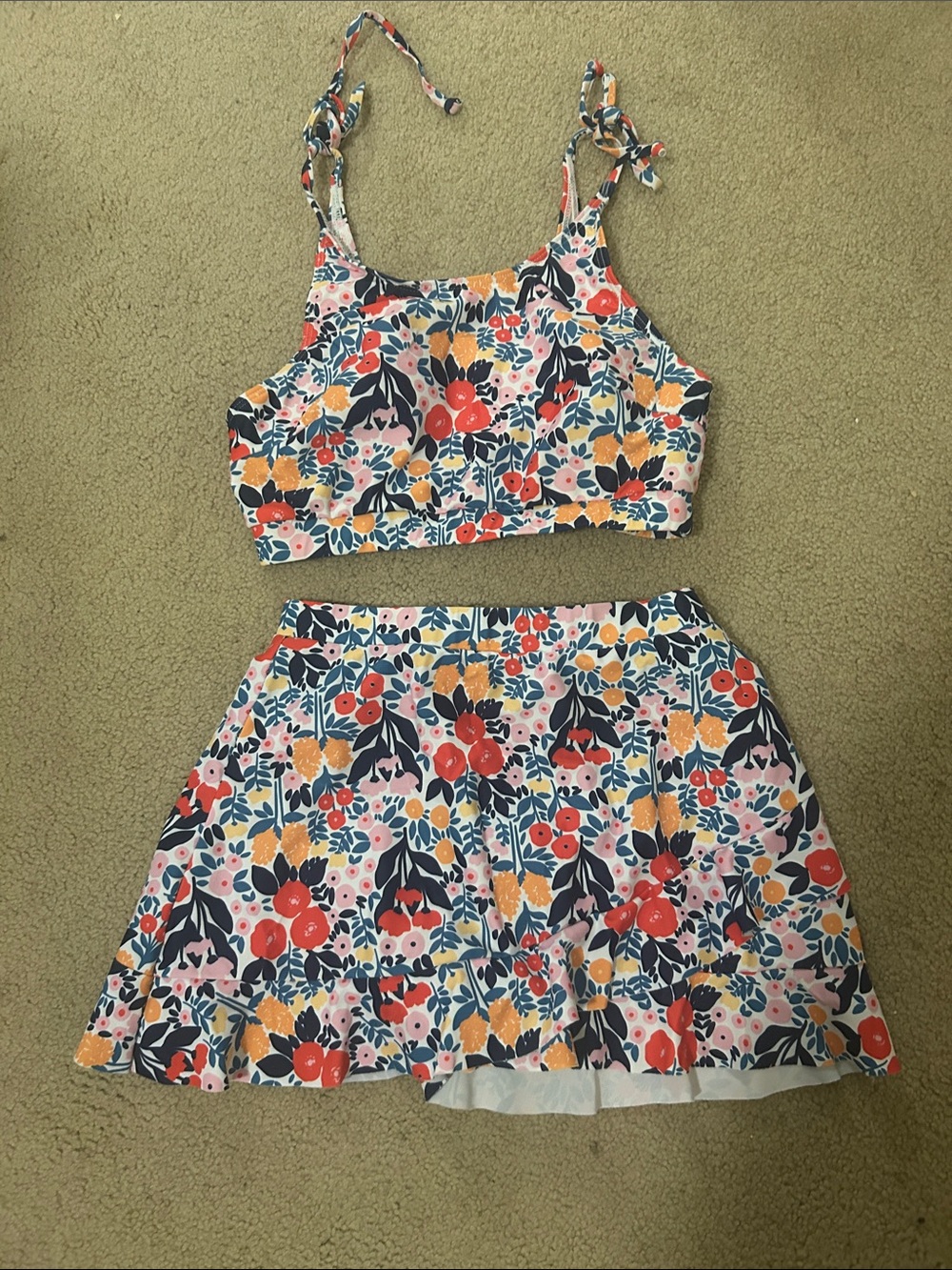 SHEIN Pink Red Yellow Floral Two-Piece Bikini Set